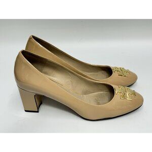 Tory Burch Raleigh Patent Leather Pump Block Heel Nude Size 9M